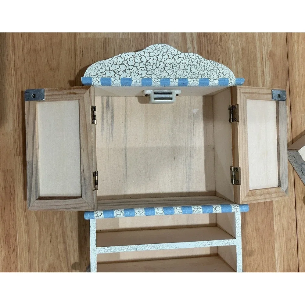Floral Wooden Armoire Chest Jewelry Keepsake Box‎ 2 Drawers Magnetic Close Doors